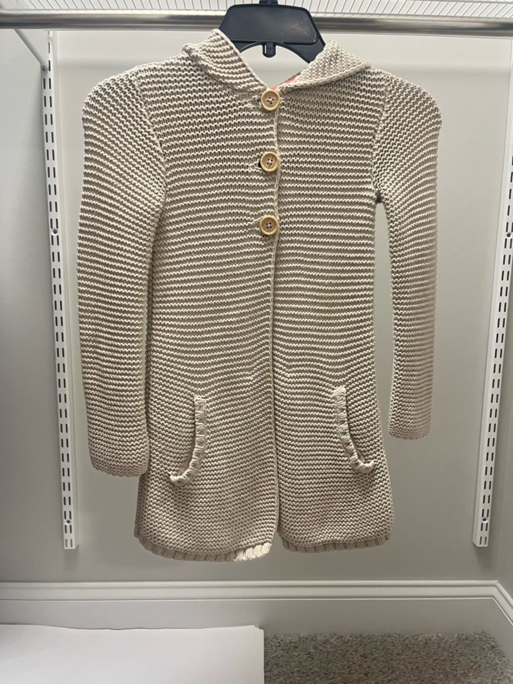 Tucker + Tate Cream Hooded Knit Cardigan with Wooden Buttons